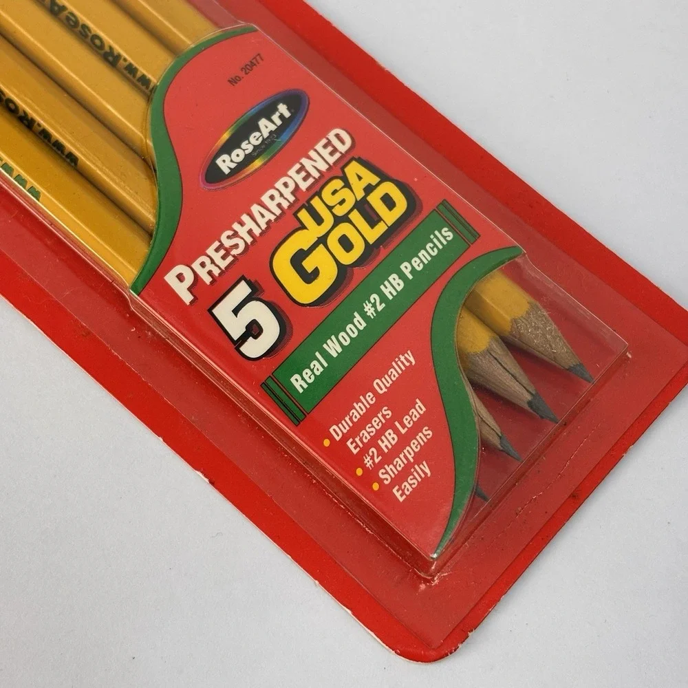 Vintage 1998 USA GOLD RoseArt #2 HB Presharpened Lead Wooden Pencils
